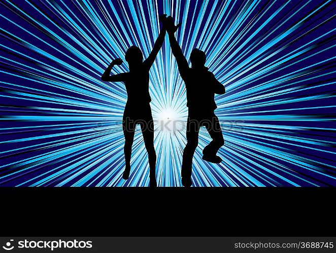 ""Vector couple on striped background; clip-art""
