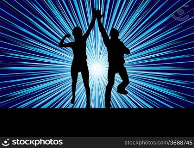 ""Vector couple on striped background; clip-art""