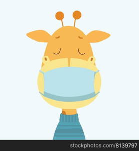 vector covid-19 virus face mask cartoon animal illustration. . Face mask cartoon animal illustration. 