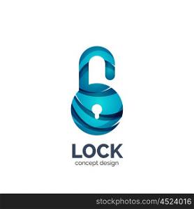 Vector creative abstract open lock logo created with lines, security concept