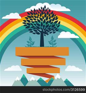 Vector creative concept with rainbow and tree