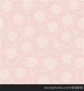 Vector creative hand-drawn abstract seamless pattern of stylized sunflowers flowers in milk and light pink colors