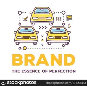 Vector creative illustration of cars with line icons and header on white background. Car brand service and maintenance concept. Flat thin line art style design for car repair, wash, parking&#xA;