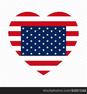 Vector creative illustration of the flag of the United States of America in the shape of a heart.