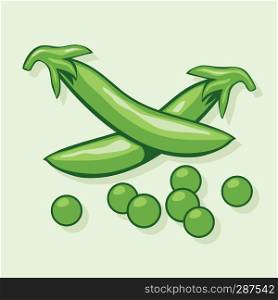 vector crossed pods of green peas and scattered pea beans. healthy organic food illustration