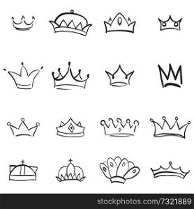 Vector crown logo. Hand drawn graffiti sketch and signs collections. Black brush line isolated on white background