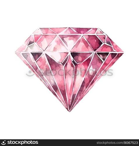 Vector crystal. Watercolor illustration.. Vector pink purple diamond crystal. Watercolor illustration.