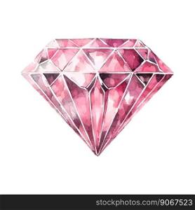 Vector crystal. Watercolor illustration.. Vector pink purple diamond crystal. Watercolor illustration.