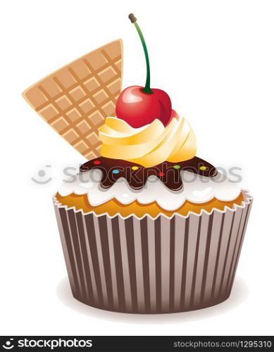 vector cupcake with cherry and waffle