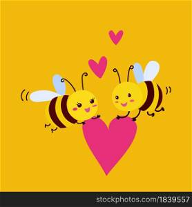 Vector Cute Bees in Love Isolated on White Background. Valentine Day Greeting Card. Cartoon Art.. Cute Bees in Love Isolated on White Background. Valentine Day Greeting Card. Cartoon Art. Vector Illustration.