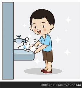 Vector cute boy washing hands. safe from virus, covid-19