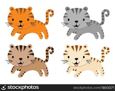 vector cute cat or tiger animal character isolated on white background. tiger or cat icons. baby animal cartoon characters