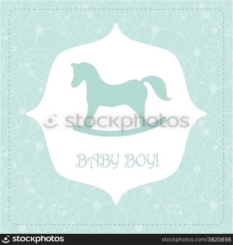 Vector cute greeting card. It&#39;s a boy card design. Vector illustration with cartoon horse.