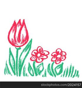 Vector. Cute icon in hand draw style. Flower. Drawing with wax crayons, children&rsquo;s creativity. Icon in hand draw style. Drawing with wax crayons, children&rsquo;s creativity