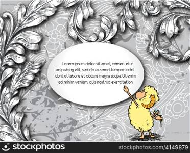 vector cute kid with floral background