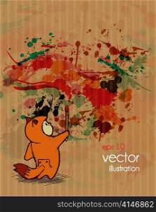 vector cute kid with grunge background