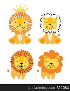 vector cute lion toy animal icons isolated on white background. baby lion animal cartoon characters