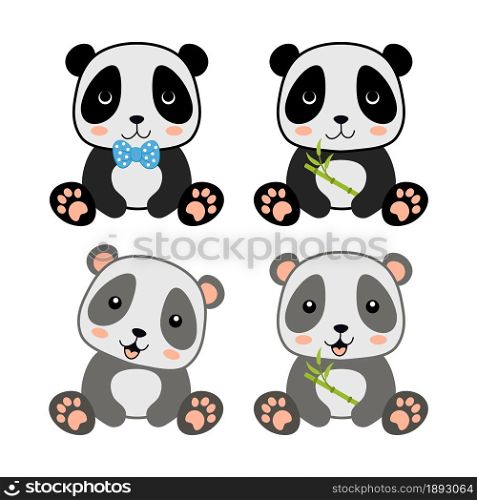 vector cute panda character with bamboo branch isolated on white background. baby panda icon, animal cartoon character