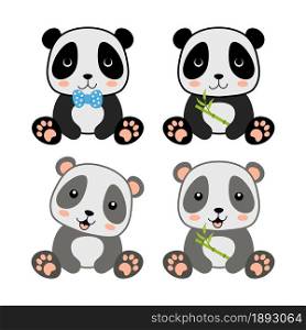 vector cute panda character with bamboo branch isolated on white background. baby panda icon, animal cartoon character