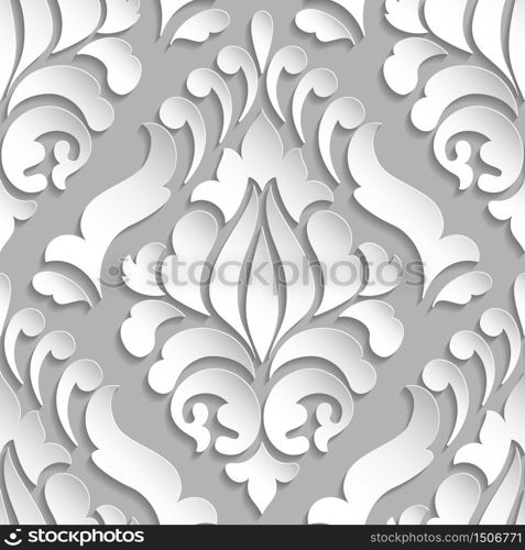 Vector damask seamless pattern element. Elegant luxury texture for wallpapers, backgrounds and page fill. 3D elements with shadows and highlights. Paper cut.