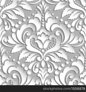 Vector damask seamless pattern element. Elegant luxury texture for wallpapers, backgrounds and page fill. 3D elements with shadows and highlights. Paper cut.