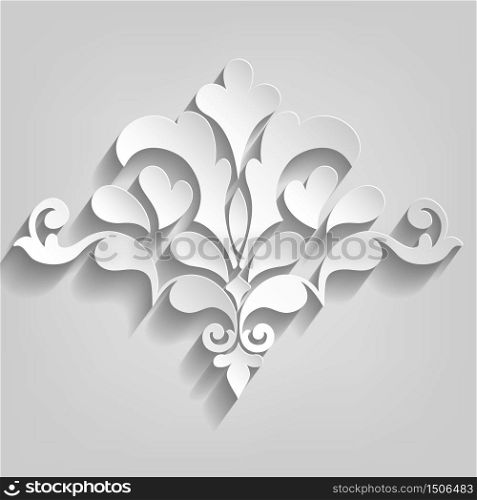 Vector damask volumetric ornamental element. Elegant floral abstract element for design. Perfect for invitations, cards etc.