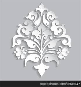 Vector damask volumetric ornamental element. Elegant floral abstract element for design. Perfect for invitations, cards etc.
