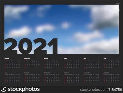 Vector dark calendar template for the year 2021 with place for your photo. Dark calendar template for the year 2021