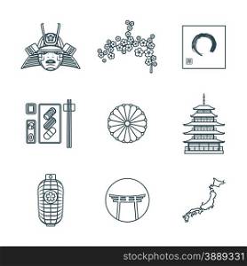vector dark grey color japan national theme icons white background&#xA;