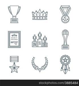 vector dark grey color outline various rewards prize sign icons set white background&#xA;