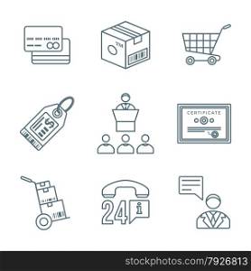 vector dark grey outline business distribution marketing process icons set white background&#xA;