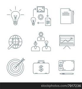 vector dark grey outline creative business process icons set white background&#xA;