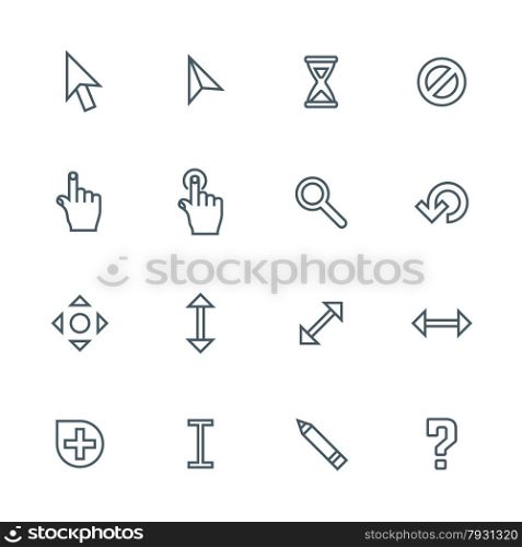 vector dark grey outline various computer cursors signs collection white background&#xA;