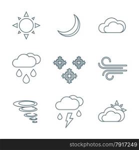 vector dark grey outline weather forecast icons set white background&#xA;