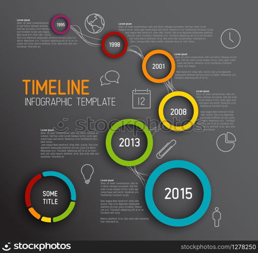 Vector dark Infographic timeline report template with icons