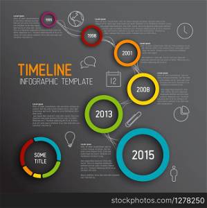 Vector dark Infographic timeline report template with icons