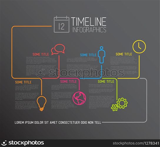 Vector dark Infographic timeline report template with lines and icons