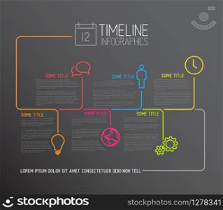 Vector dark Infographic timeline report template with lines and icons