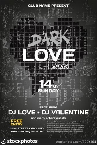 Vector dark night party valentine&rsquo;s day. Template poster graphic