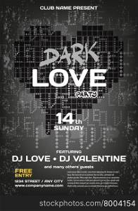 Vector dark night party valentine&rsquo;s day. Template poster graphic