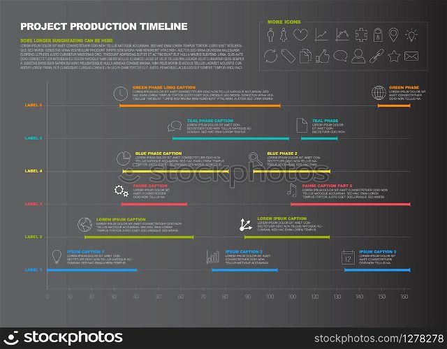Vector dark project timeline graph - gantt progress chart of project