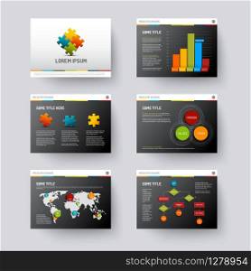 Vector dark Template for presentation slides with graphs and charts