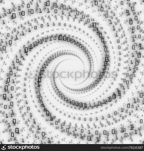 Vector data flow visualization.Grayscale big data flow as binary numbers strings twisted in infinity tunnel. Information code stream representation. Cryptographic analysis. Bitcoin blockchain transfer