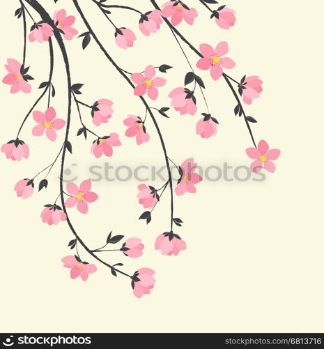 Vector decoration branches with flowers, spring blossom Sakura