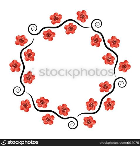 vector decoration pattern of cherry branches with blossom isolated on white background, spring sakura flowers