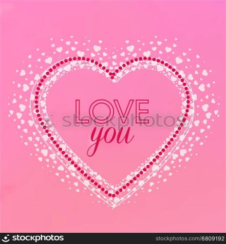Vector decorations of hearts, romantic Valentine heart on a pink background