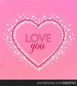 Vector decorations of hearts, romantic Valentine heart on a pink background