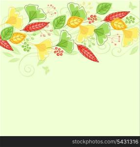 Vector decorative background with green and yellow leaves
