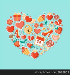 Vector decorative background with heart for Valentine&rsquo;s day. Flat design style.
