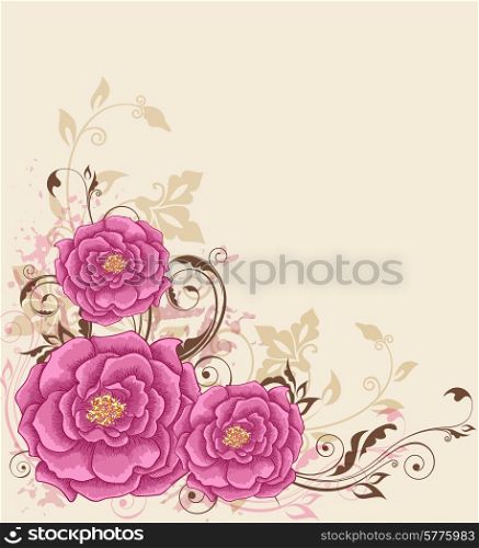Vector decorative background with pink roses
